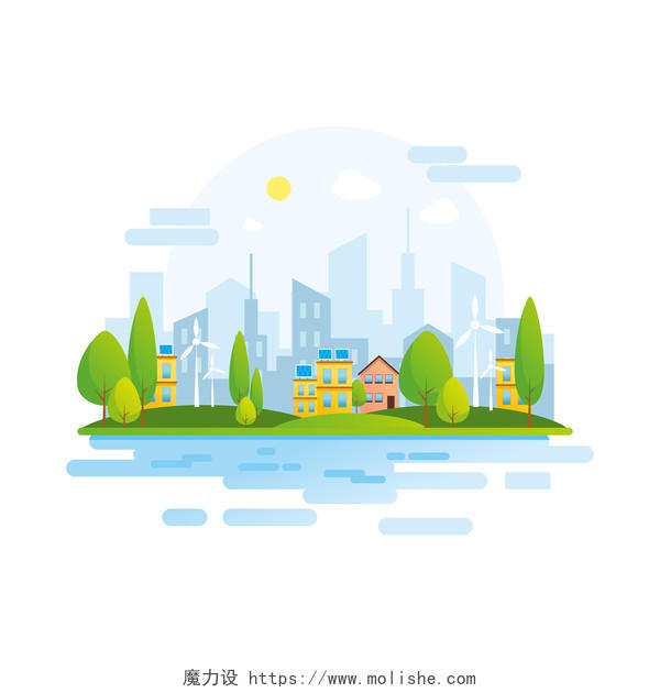世界环境日元素绿色城市矢量素材